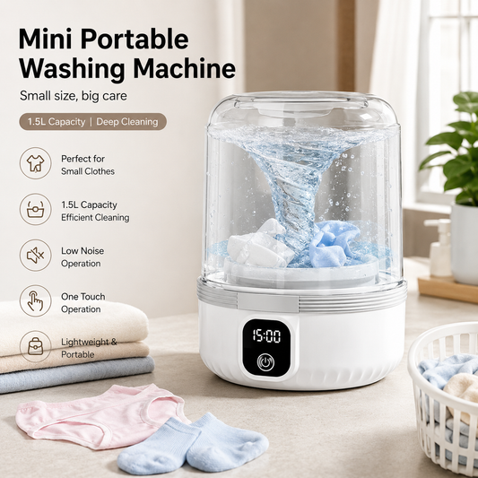 Mini Portable Washing Machine 1.5L with Spin Basket – Foldable Laundry Washer for Baby Clothes, Underwear & Travel