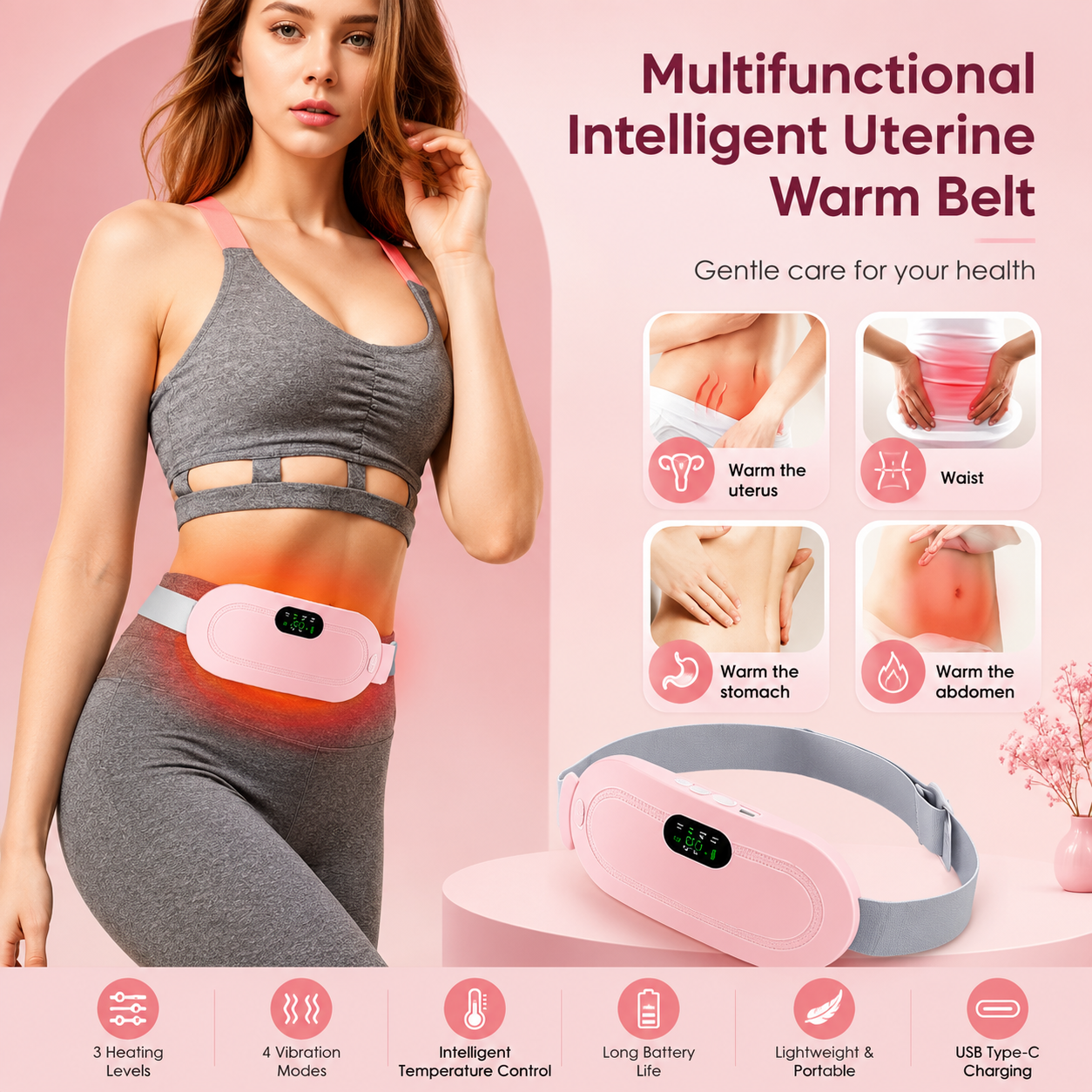 Women Period Cramp Relief Massager Belt